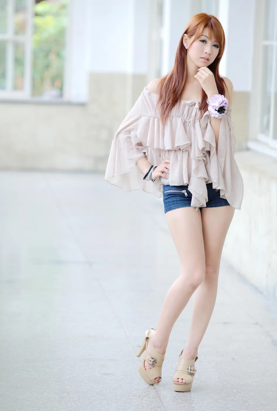 [Mzsock] NO.210 Xiaowen off-shoulder denim shorts cool and beautiful legs street photography#[80P]-17